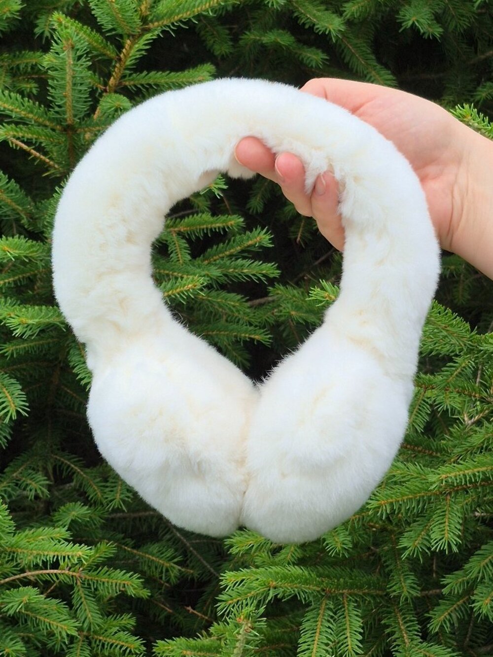 Cream Real Rex Rabbit Fur Winter Earmuffs, Warm Full Fur Women's Headband - Picture 2 of 6